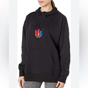 Adidas Women's Black Hoodie with Colorful Emblem